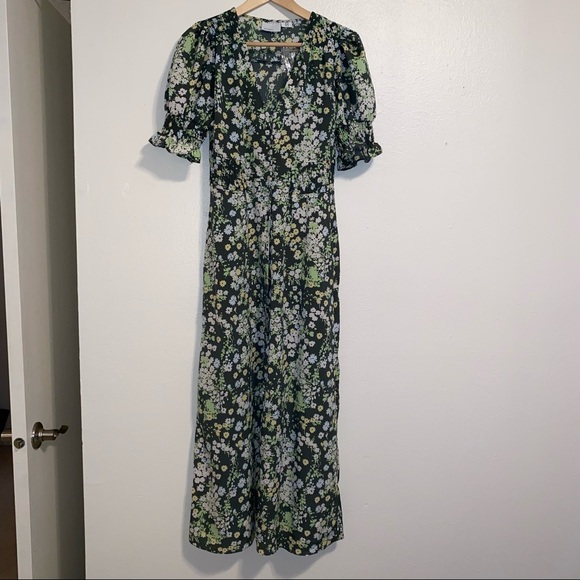 GREEN FLORAL MIDI DRESS (ASOS) NWT - Picture 2 of 8